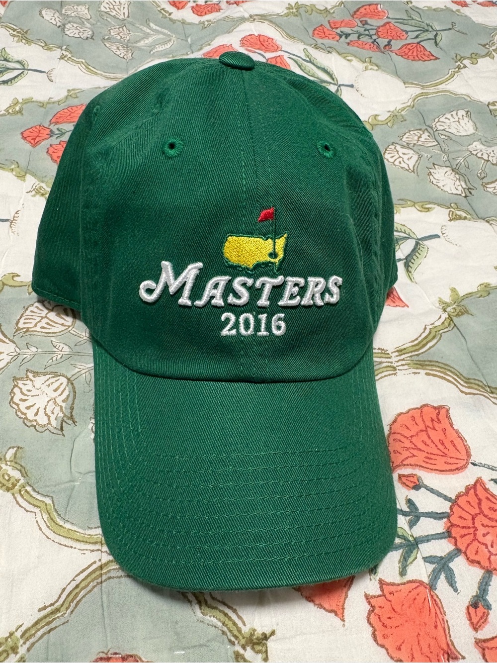 Masters Green Hat with Yellow Emblem and White Embroidery